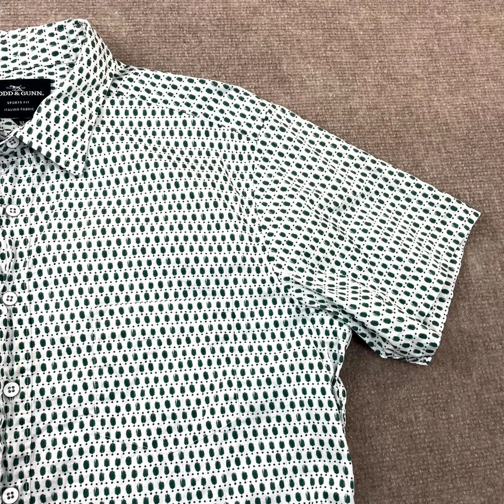 Rodd & Gunn Byron Geo Print Shirt Men XL White Green Cotton Sports Fit Button Up